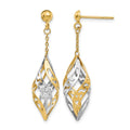 14K Two-tone Polished Post Dangle Earrings, 39 x 9 mm