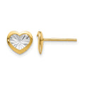 14K w/White Rhodium Polished and D/C Heart Post Earrings, 8 x 8 mm