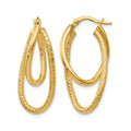 14K Polished and Textured Hinged Hoop Earrings, 28 x 3 mm
