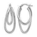 14K White Gold Polished and Textured Hinged Hoop Earrings, 28 x 3 mm