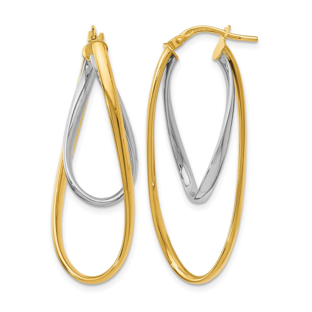 14K Two-Tone Polished Hoop Earrings, 42 x 21 mm
