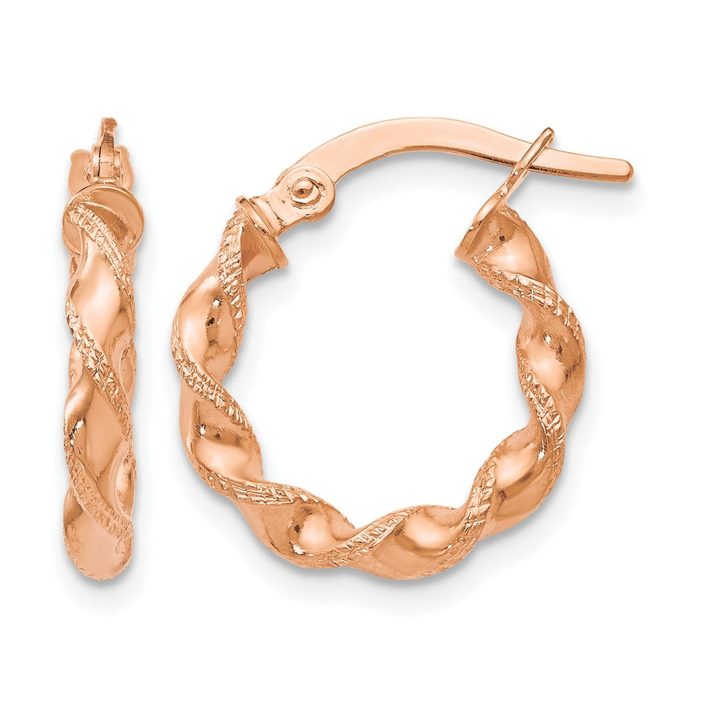 14K Rose Gold Twisted Hoop Earrings, 16 x 2.5 mm