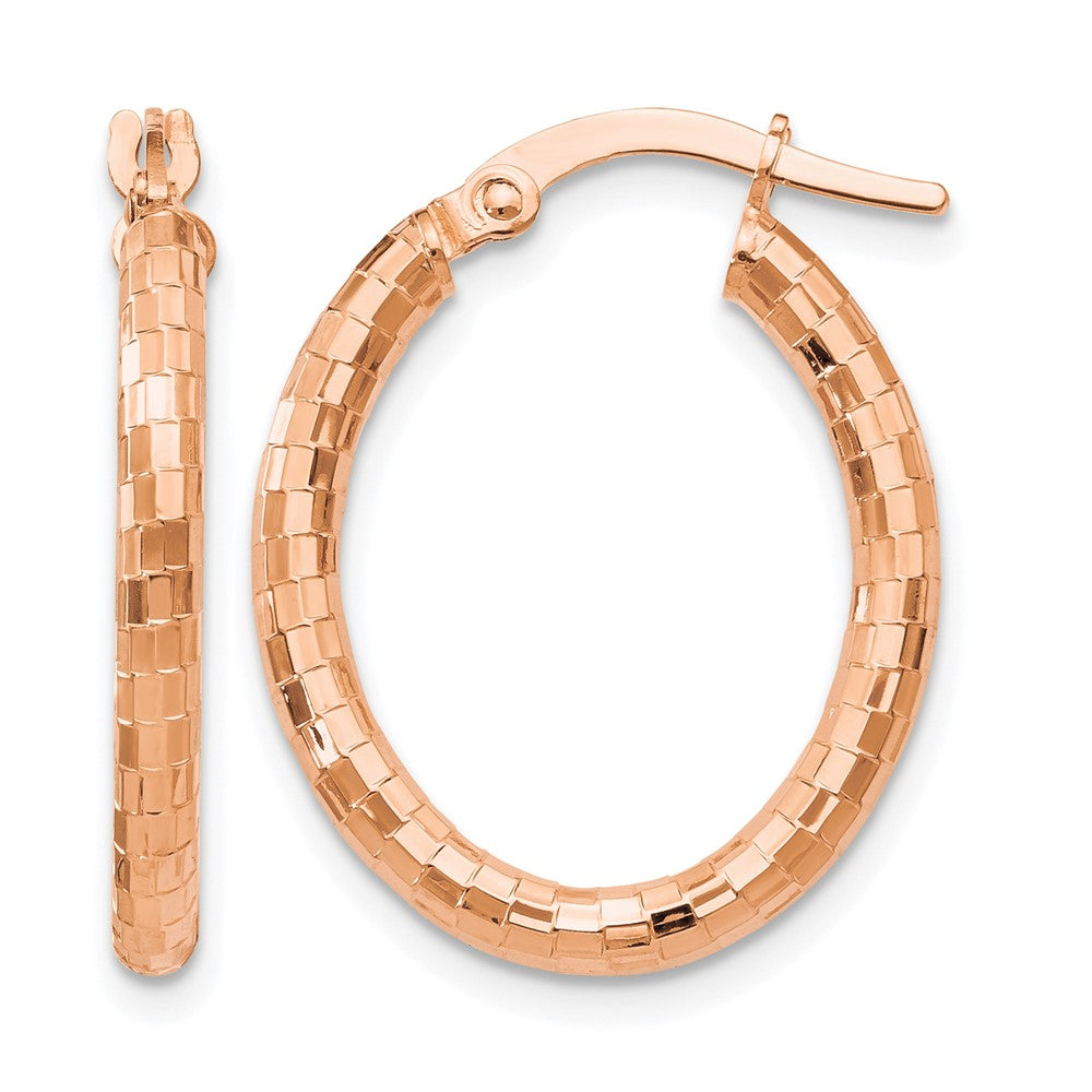 14K Rose Gold Textured Oval Hoop Earrings, 23 x 19.25 mm