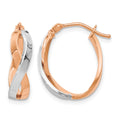 14K with White Rhodium and Rose Gold Plating Polished Hinged Hoop Earrings, 18 x 5 mm