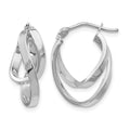 14K w/Wht RH-plating Polished Hinged Hoop Earrings, 17 x 7 mm
