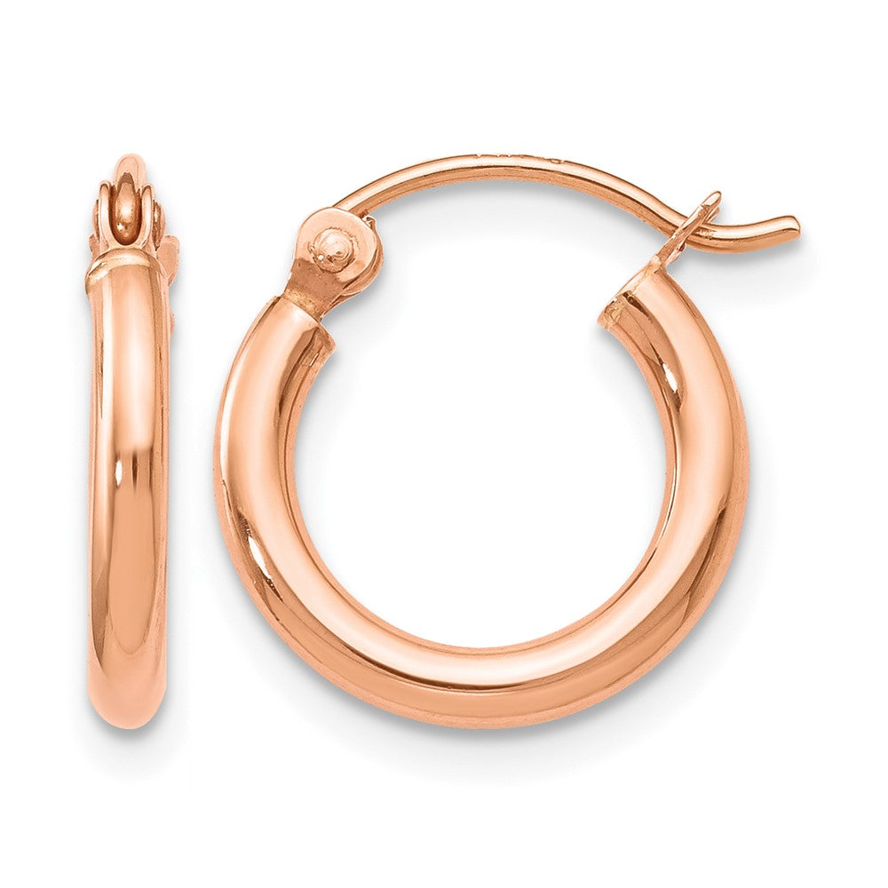 14K Rose Gold 2x12mm Polished Hoop Earrings, 12 x 2 mm