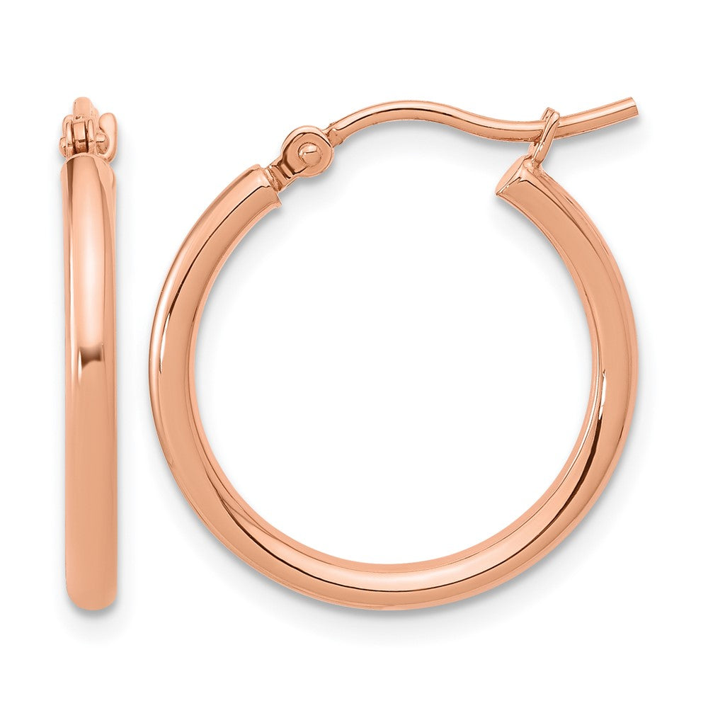 14K Rose Gold 2x20mm Polished Hoop Earrings, 20 x 2 mm