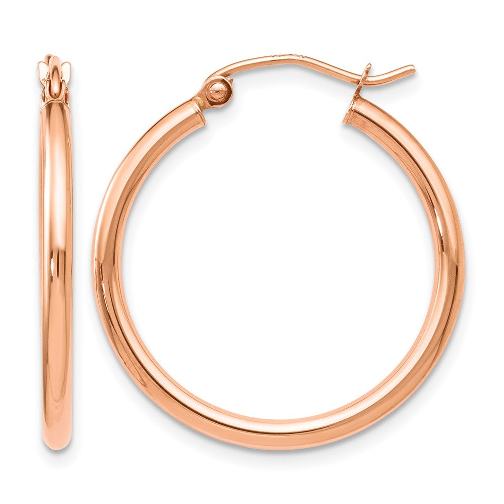 14K Rose Gold 2x25mm Polished Hoop Earrings, 25 x 2 mm