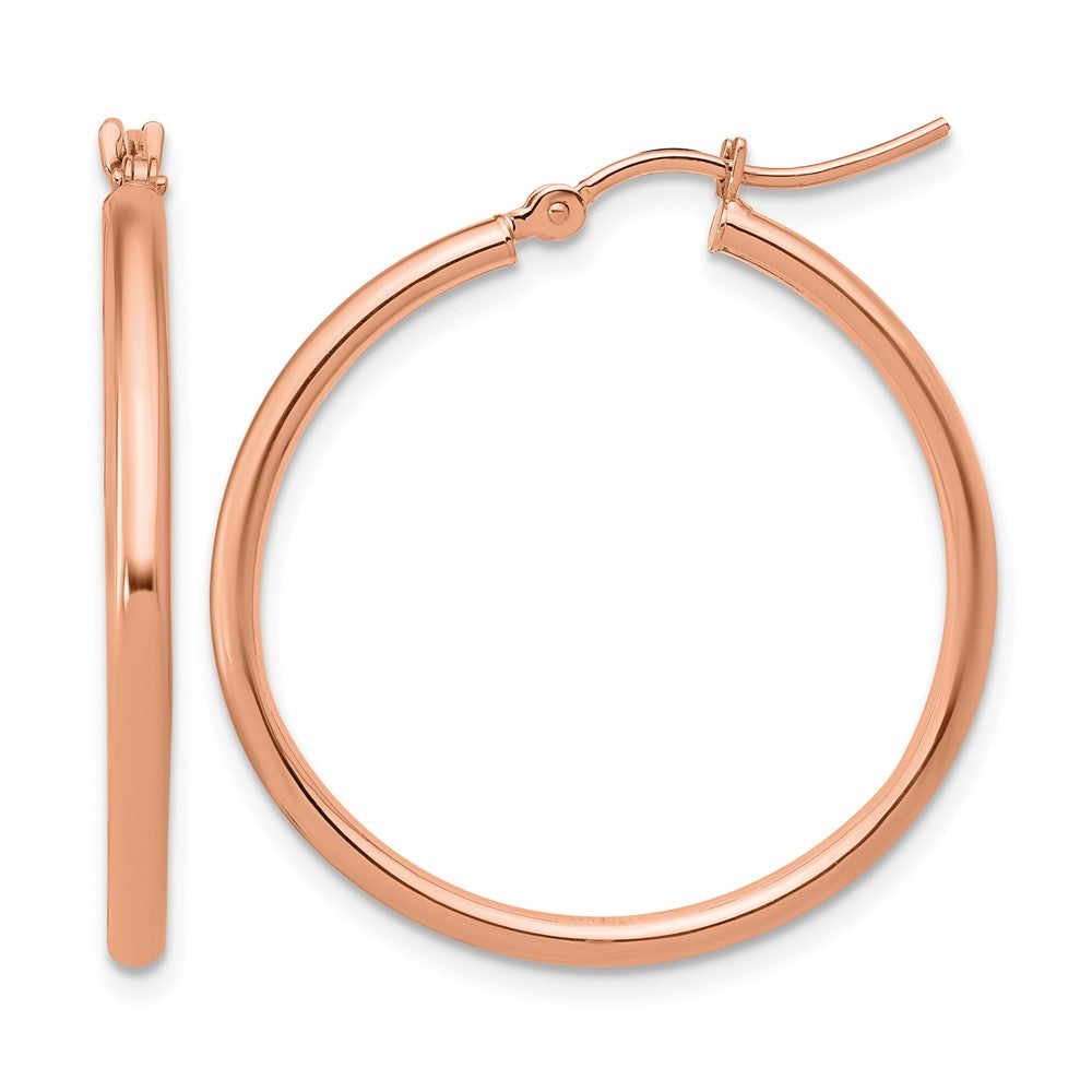 14K Rose Gold 2x30mm Polished Hoop Earrings, 30 x 2 mm