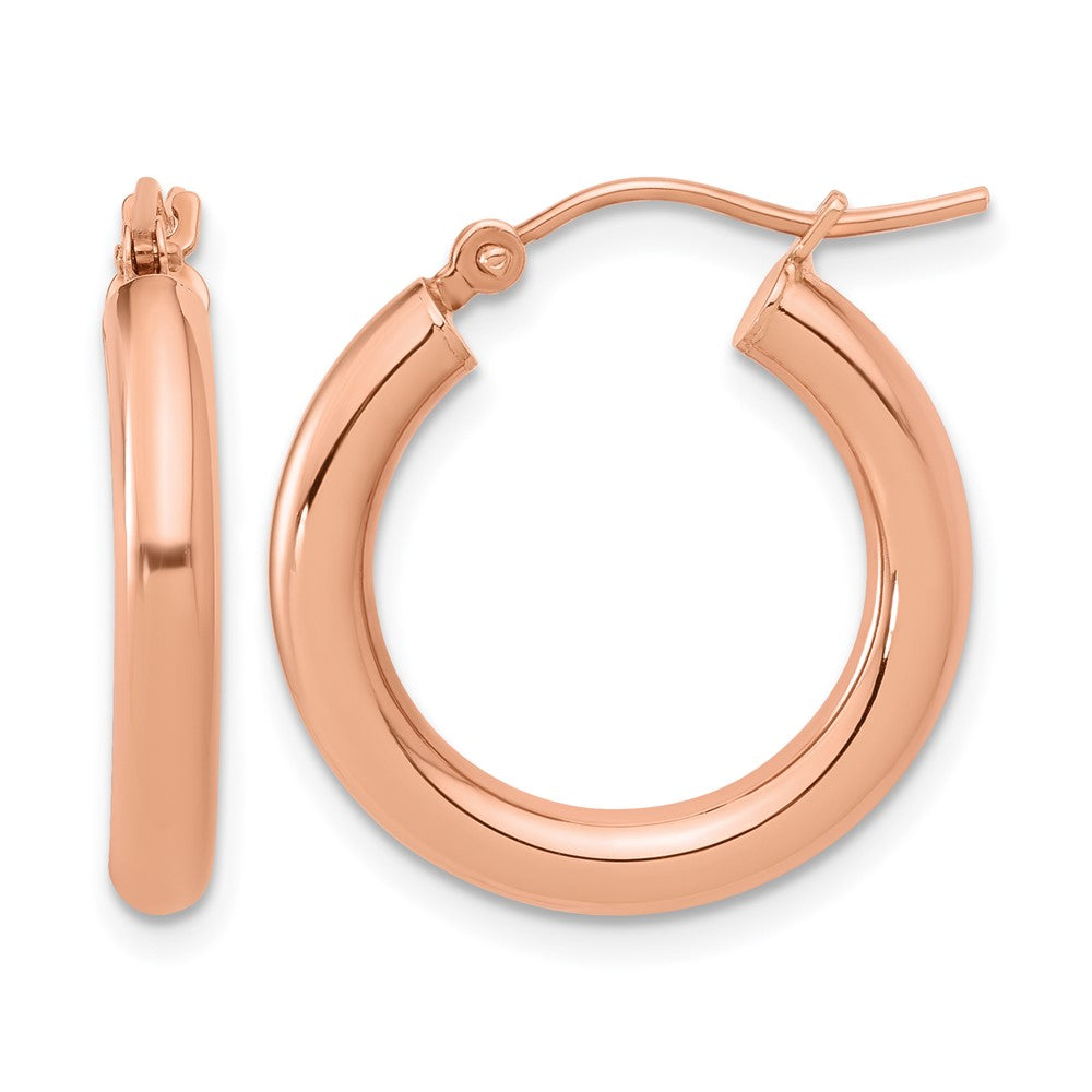 14K Rose Gold 3mm Polished Hoop Earrings, 20 x 3 mm