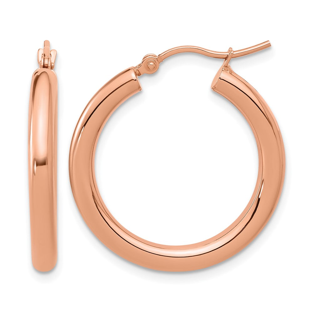 14K Rose Gold 3mm Polished Hoop Earrings, 25 x 3 mm