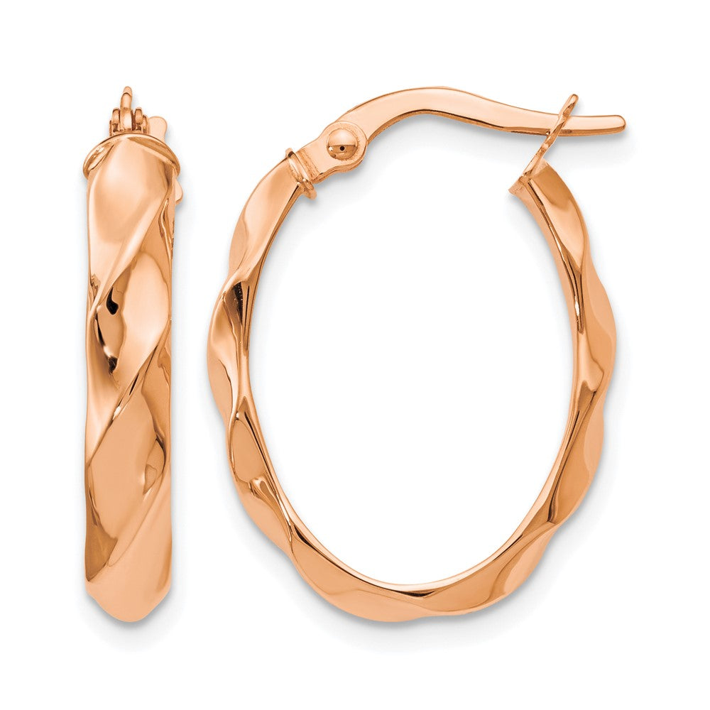 14K Rose Gold Polished and Twisted Oval Hoop Earrings, 22 x 4 mm