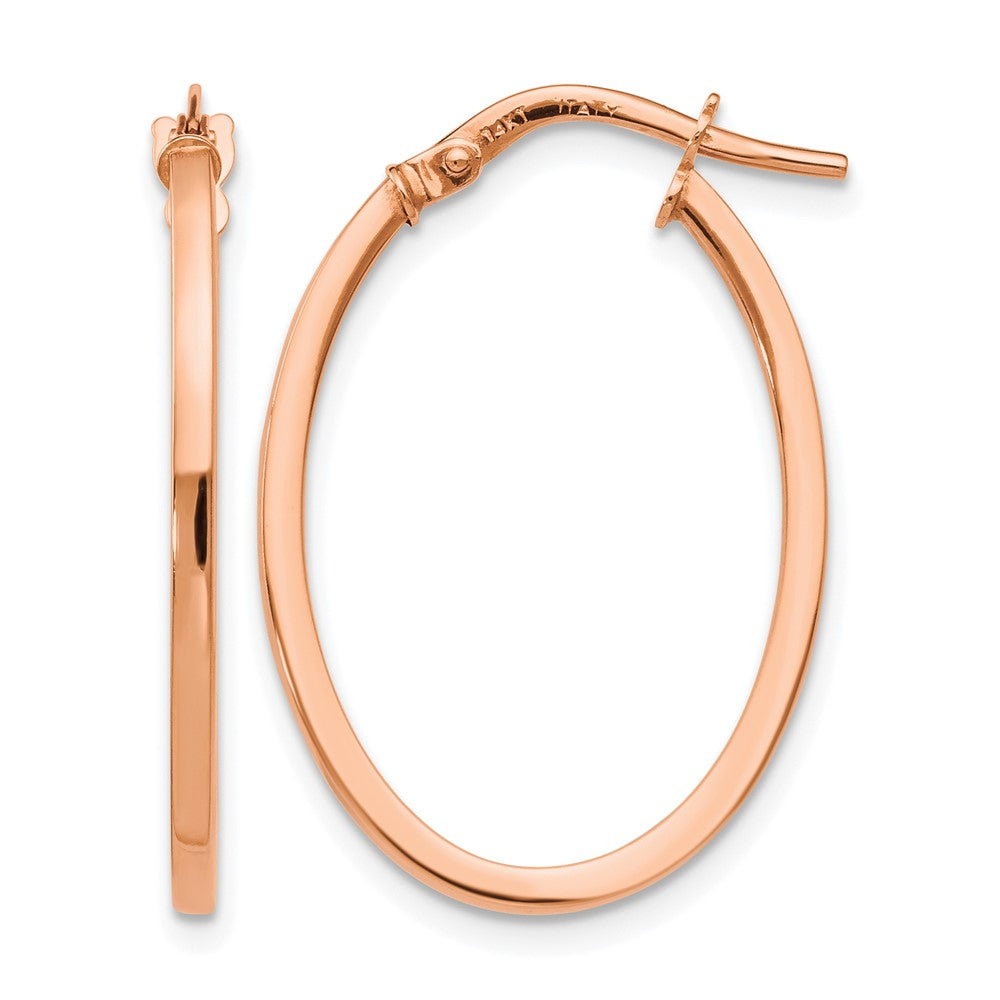 14K Rose Gold Polished Oval Hoop Earrings, 23 x 1.5 mm