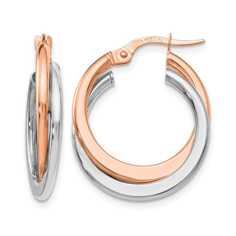 14K with Rhodium Polished Hinged Double Hoop Earrings, 23 x 17 mm