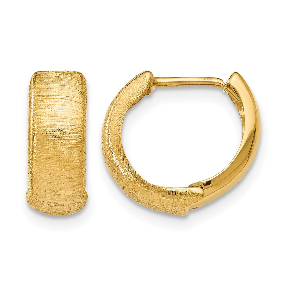 14K Polished and Textured Hinged Hoop Earrings, 14 x 13 mm