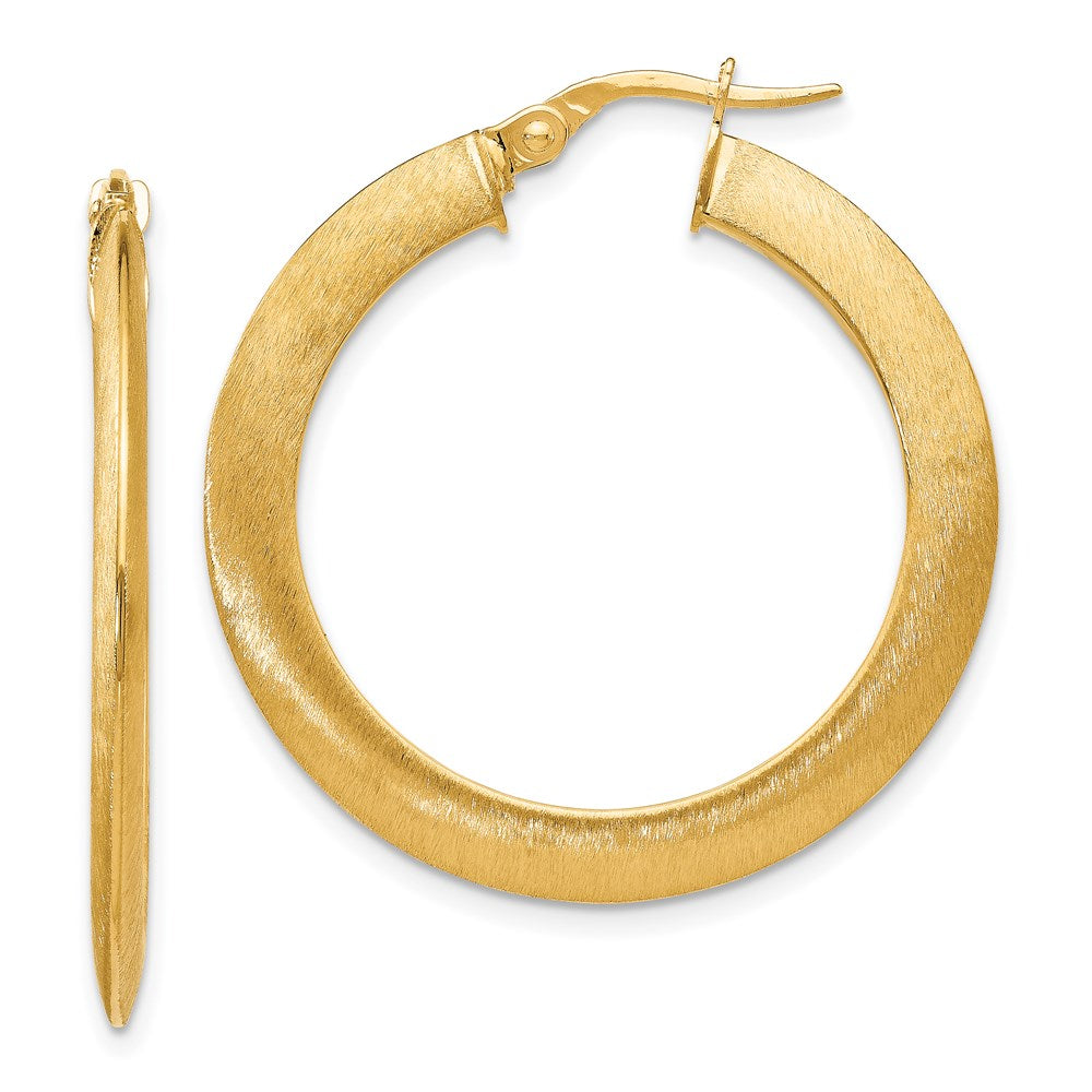14K Brushed Hinged Hoop Earrings, 35 x 30 mm