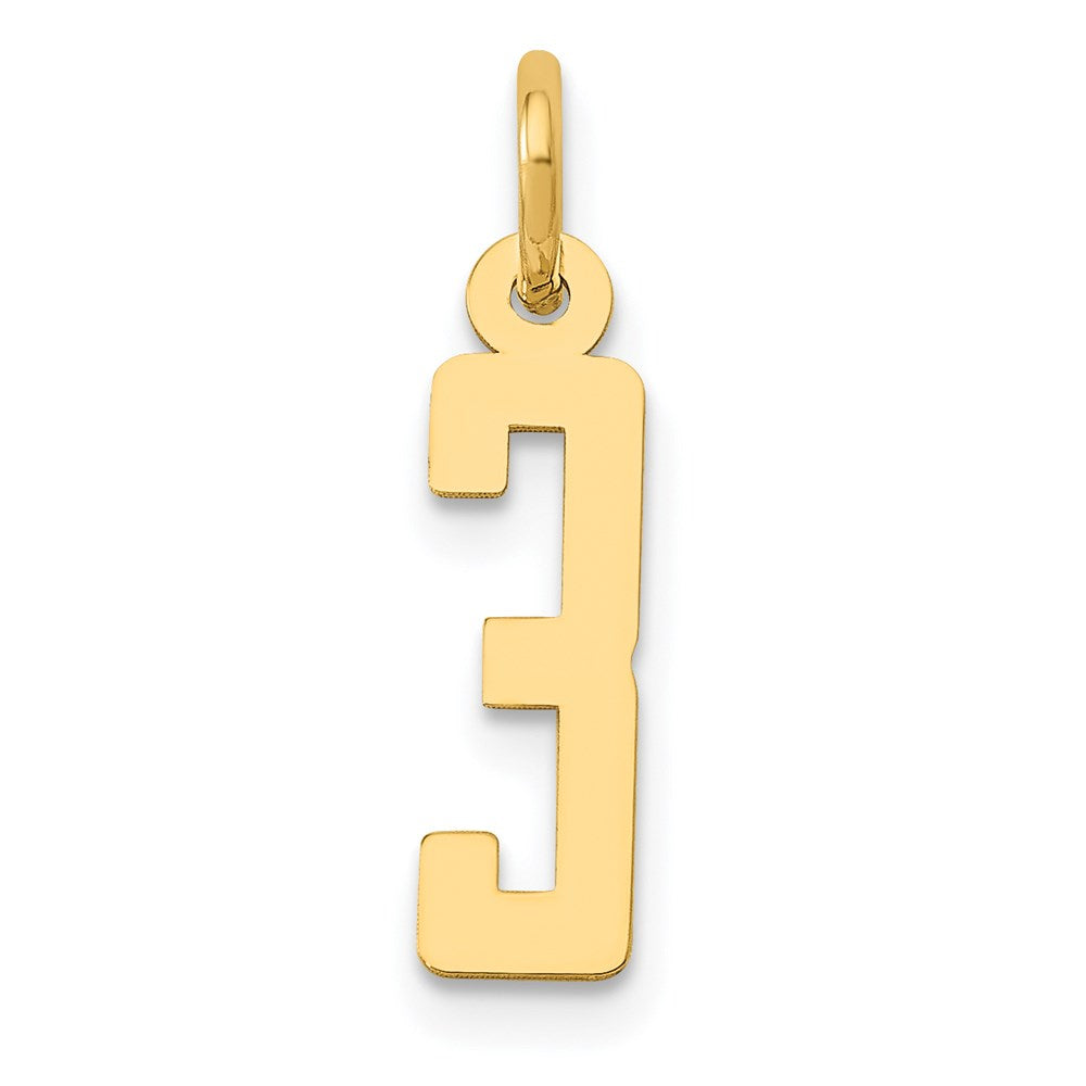 14k Small Elongated Number 3 Charm, 15.3 x 4.19 mm