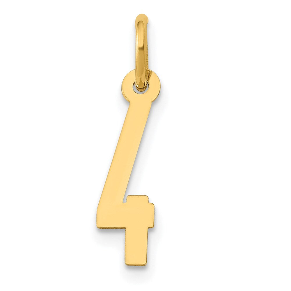 14k Small Elongated Number 4 Charm, 15.37 x 4.41 mm