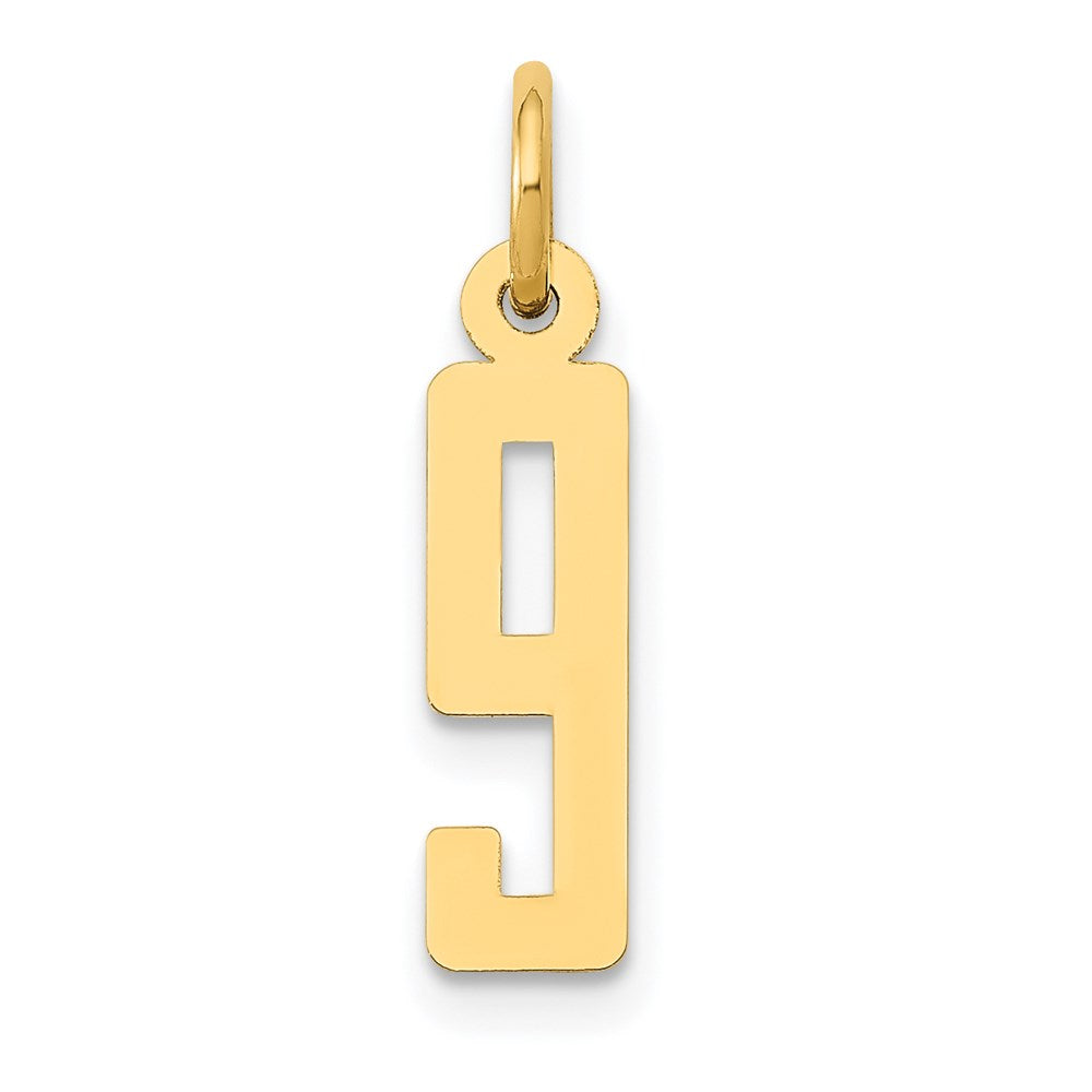 14k Small Elongated Number 9 Charm, 15.36 x 4.2 mm