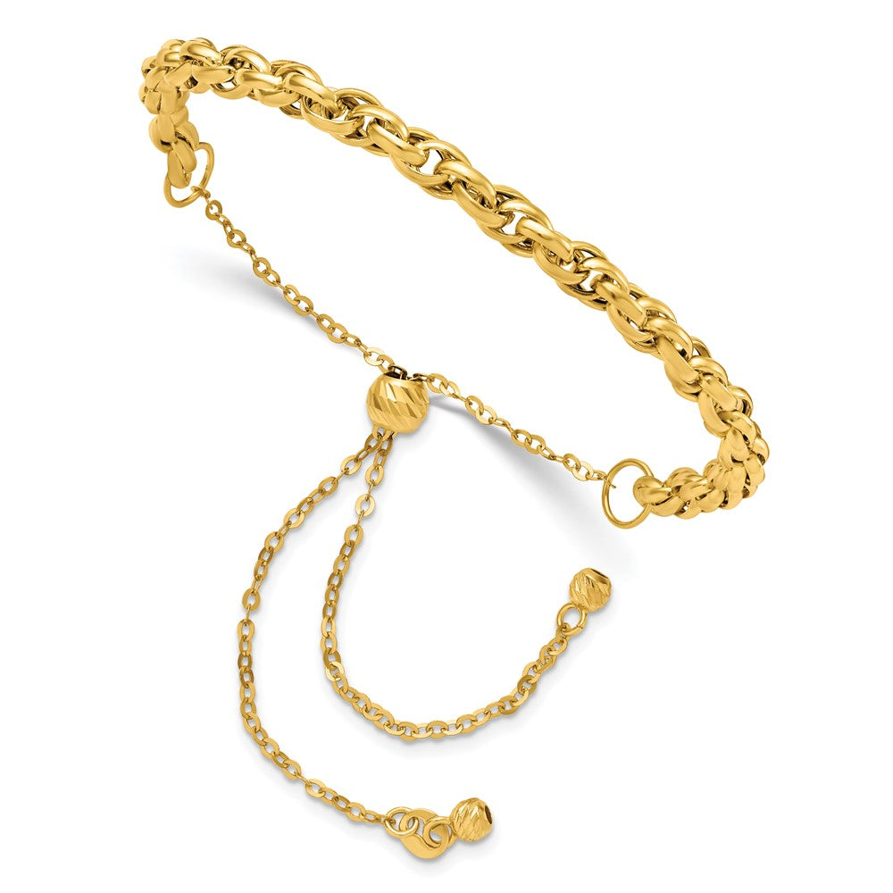 14K Polished Fancy Link Adjustable Bracelet, 5 mm