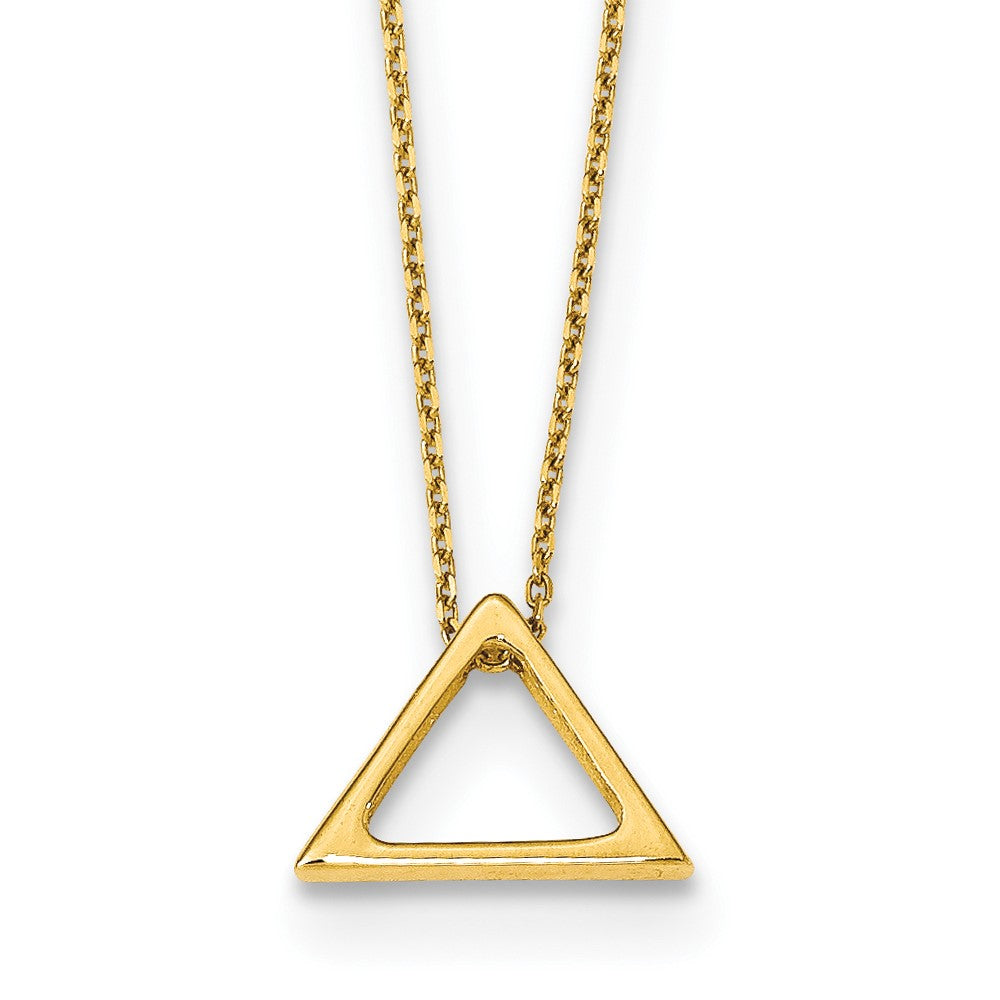 14K Polished Triangle Pendant 16 inch w/2 in extender Necklace, 16 x 12.3 mm