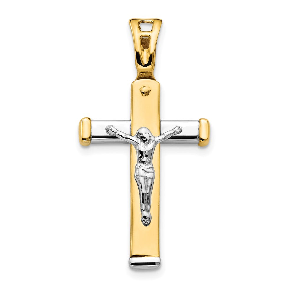 14K Two-tone Polished Crucifix Pendant, 33.3 x 17.3 mm