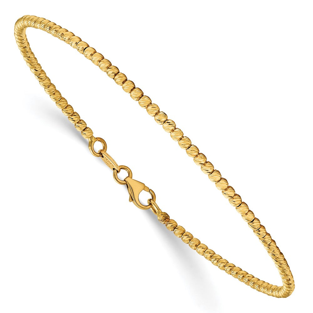 14K Polished Diamond-cut Beaded 7 inch Bracelet, 7 x 2.5 mm