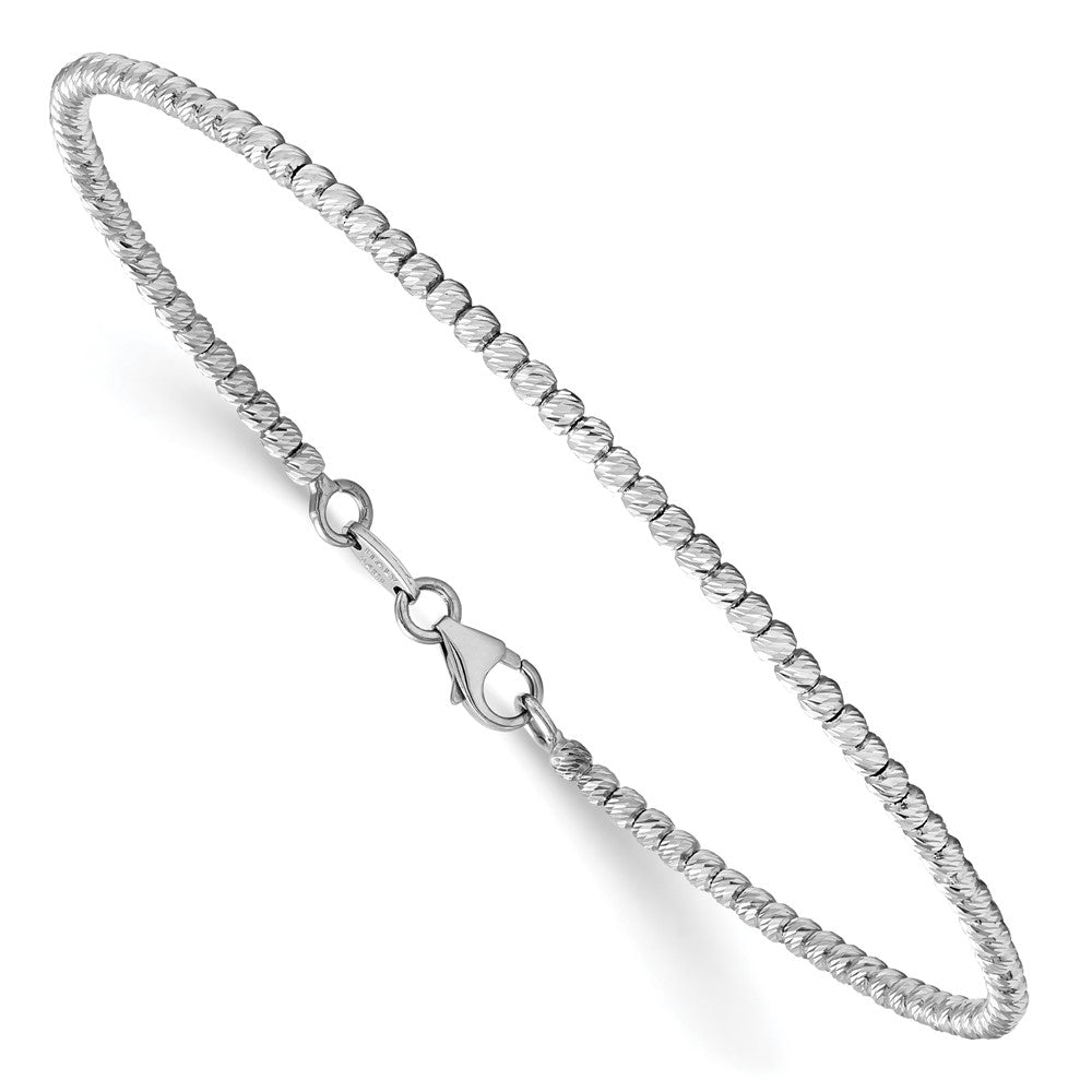 14K White Gold Polished Diamond-cut Beaded  7 inch Bracelet, 7 x 2 mm