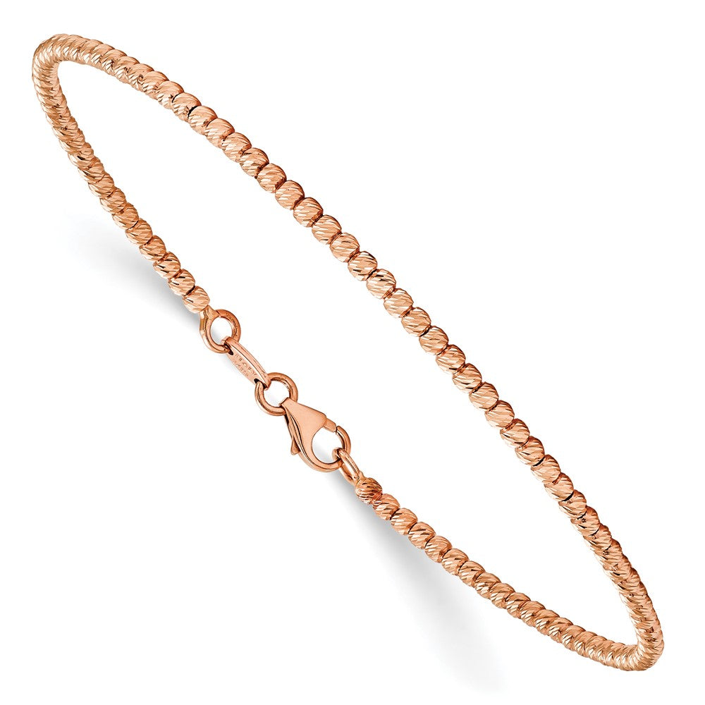 14K Rose Gold Polished Diamond-cut Beaded 7 inch Bracelet, 7 x 2 mm