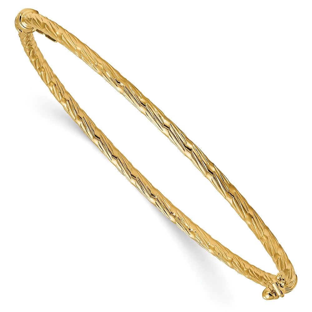 14K Polished and Textured Hinged Bangle, 2.5 mm