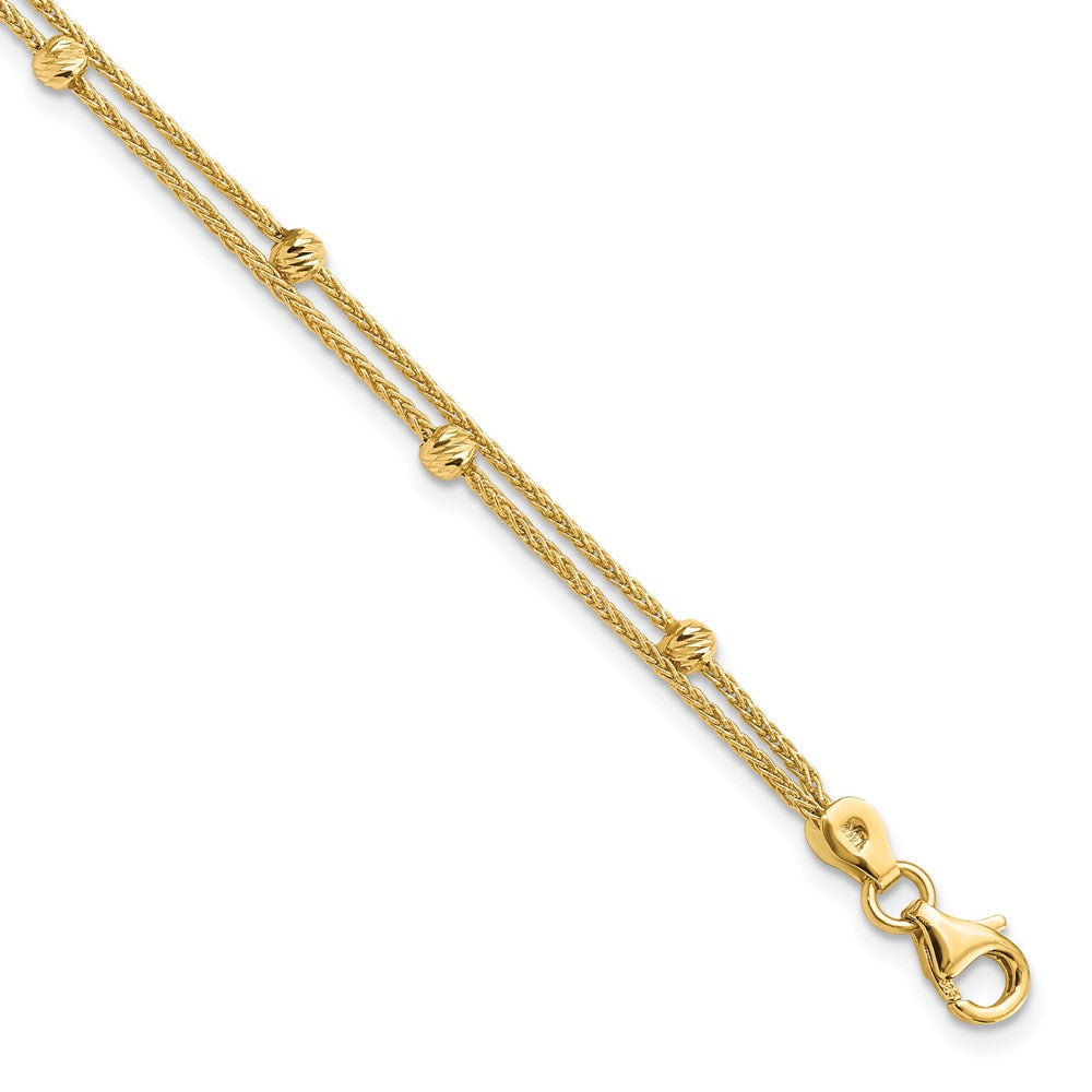 14K Gold Polished and Diamond-cut Beads 2.5mm 2 Strand 7.5 inch Bracelet, 7.5 x 2.5 mm
