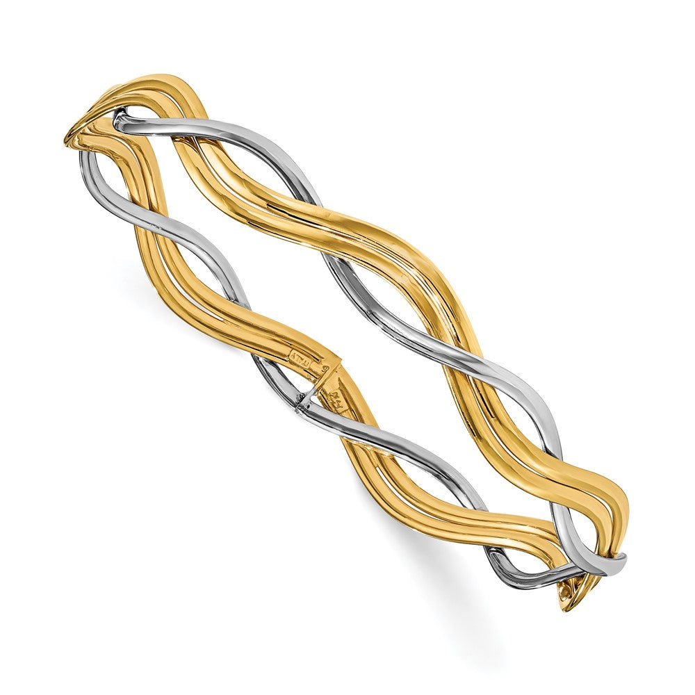 14K Two-tone Polished Braided Slip-on Bangle, 7 mm