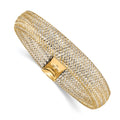 14K with Rhodium Polished Mesh Stretch Bracelet, 6 x 11 mm