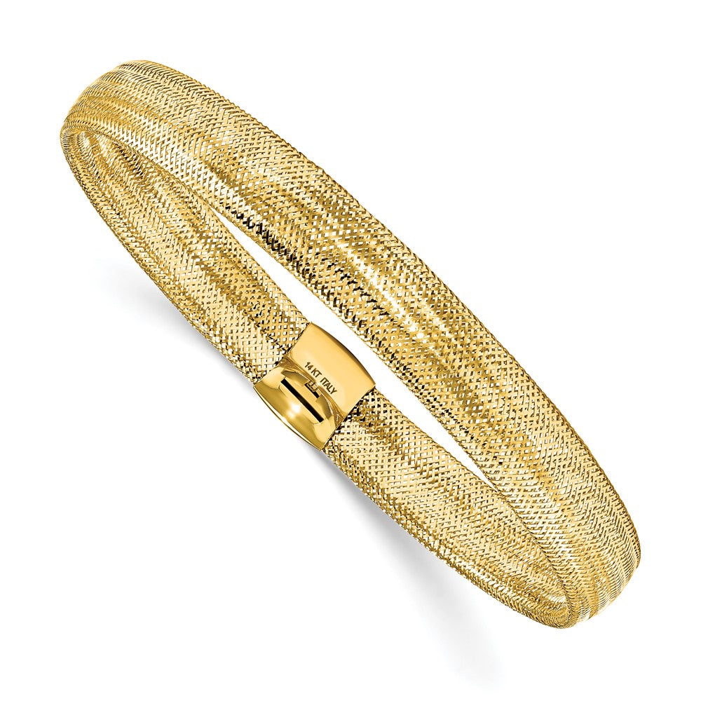 14K Polished Mesh Stretch Bracelet, 6.5 x 8.5 mm