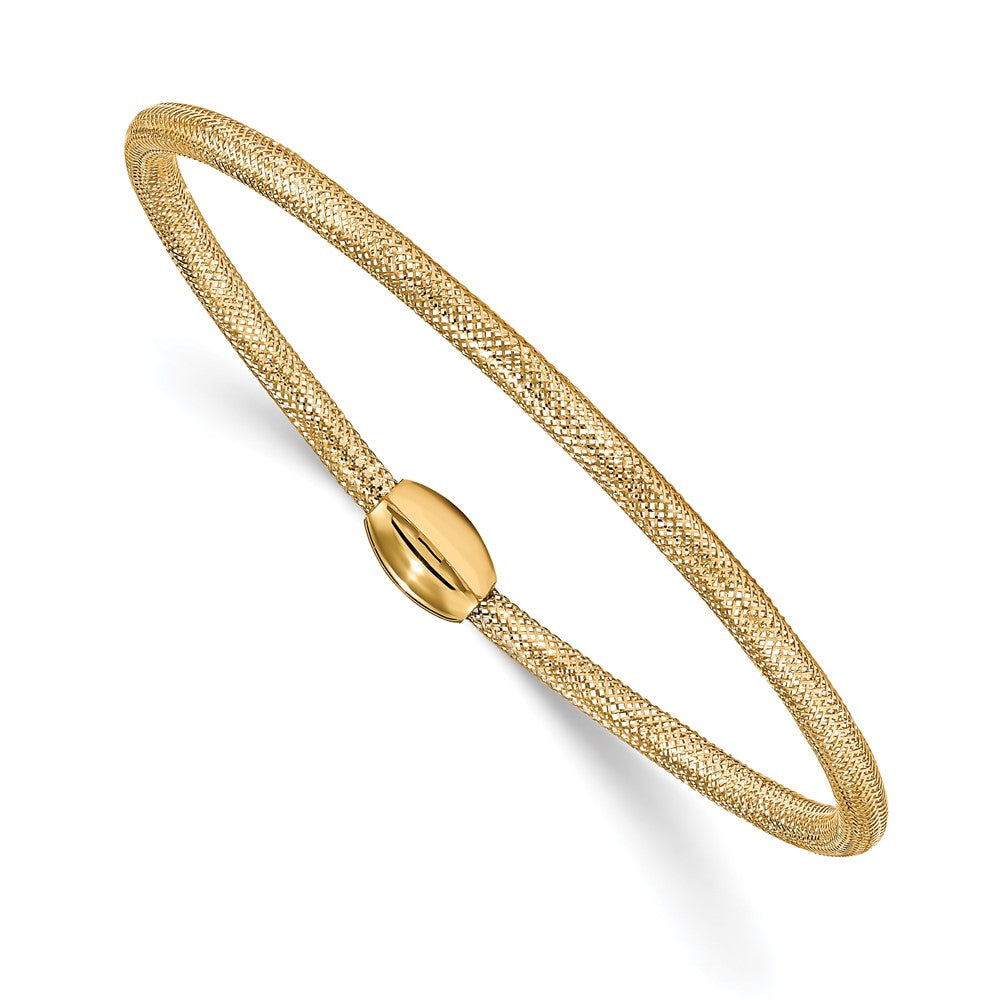 14K Polished Mesh Stretch Bracelet, 3 mm
