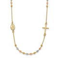 14K Tri-color Sideways Cross Beaded Rosary Style 18 inch Necklace, 18 mm