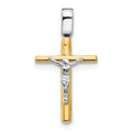 14K Two-tone Polished Crucifix Cross Pendant, 33.13 x 17.9 mm