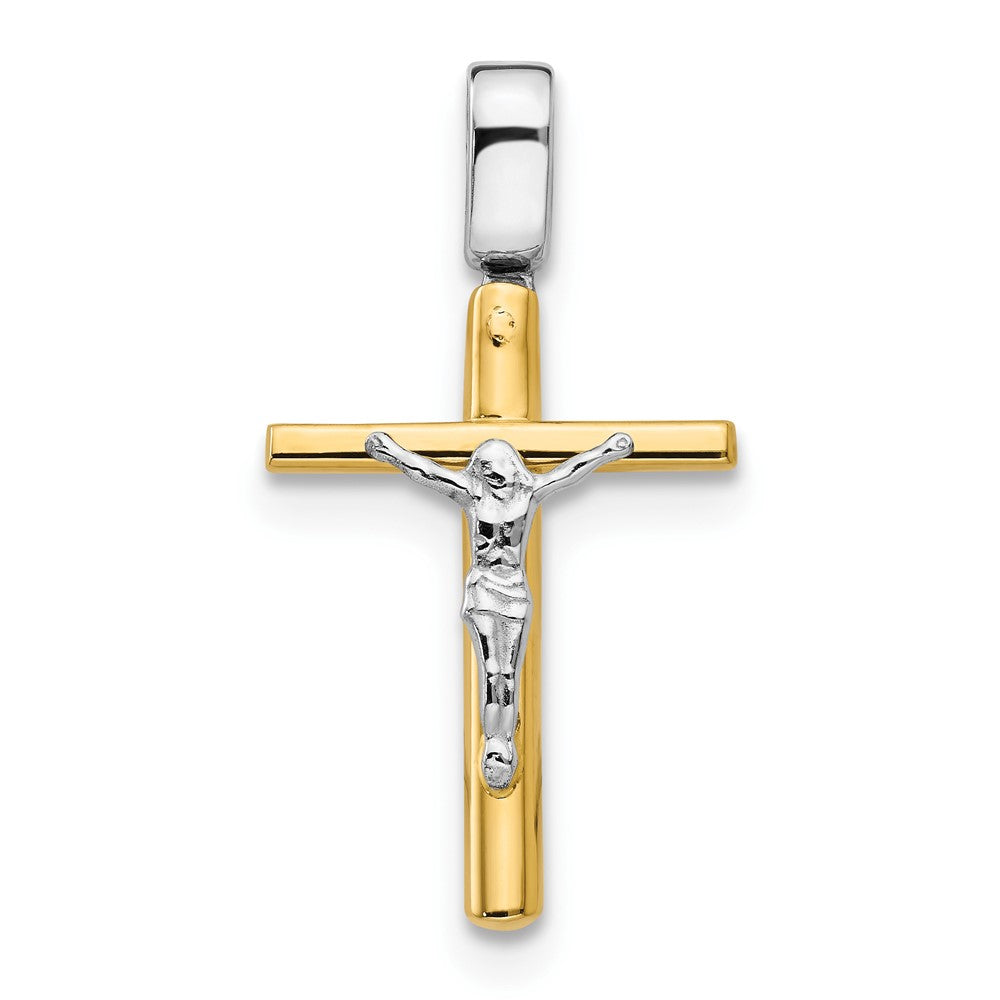 14K Two-tone Polished Crucifix Cross Pendant, 33.13 x 17.9 mm