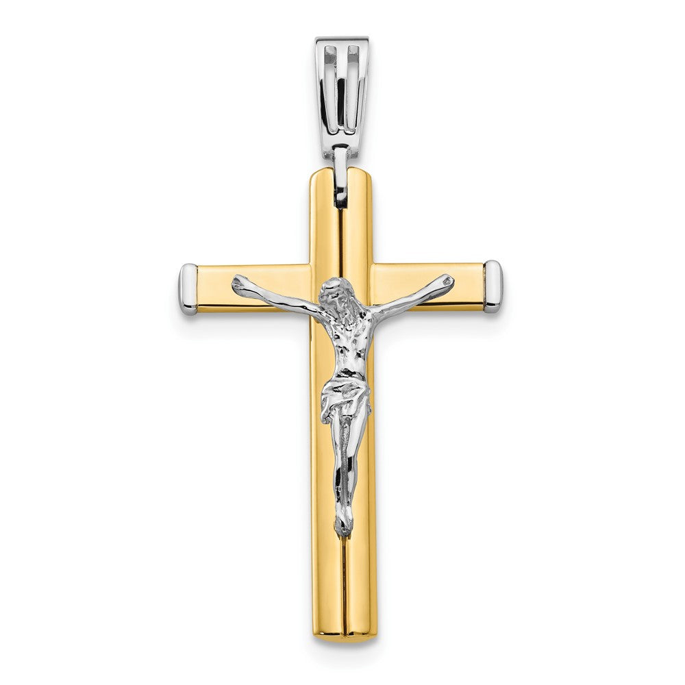 14K Two-tone Polished Crucifix Cross Pendant, 51.9 x 27.45 mm
