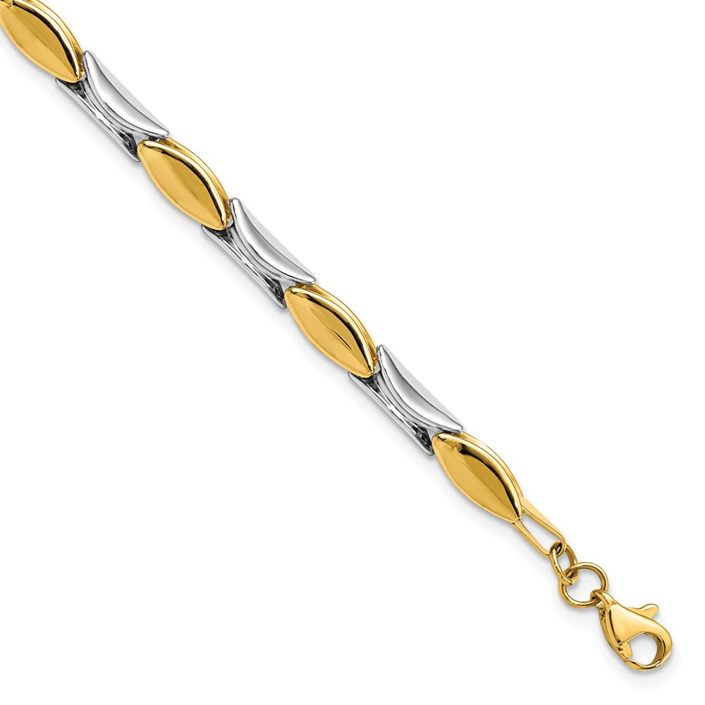 14K Two-tone Polished Fancy Link Bracelet, 7.5 x 4 mm