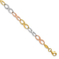 14K Tri-color Polished and Diamond-cut 5.00mm Infinity Symbol Link 7.5 inch Bracelet, 7.5 x 5 mm