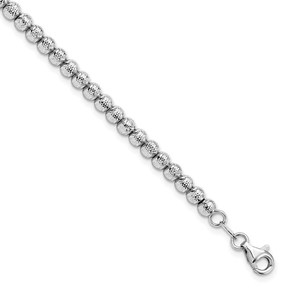 14K White Gold Polished and Diamond-cut Beaded 7.25 inch Bracelet, 7.25 mm