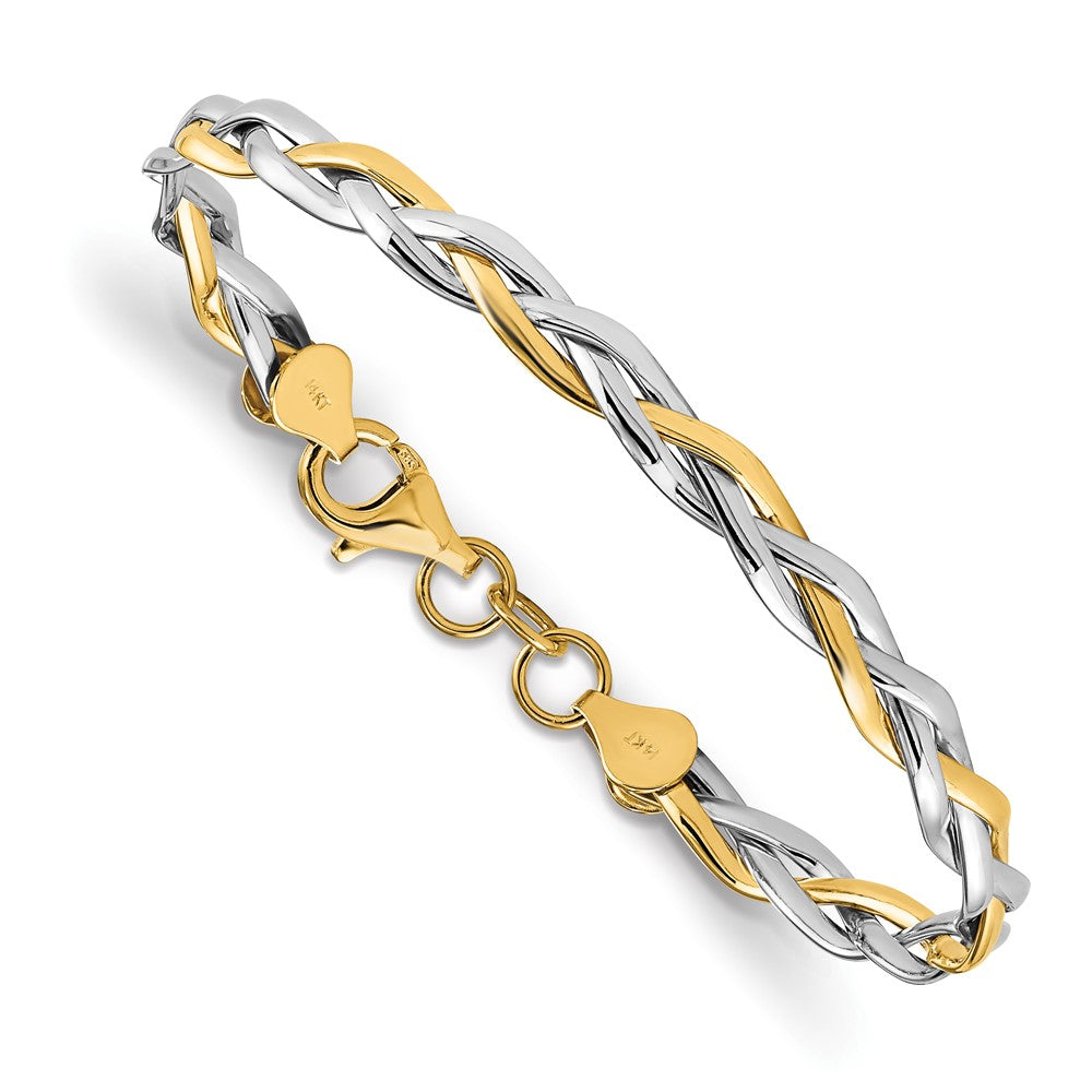 14K with Rhodium Polished Twisted Bracelet, 7 x 5.5 mm