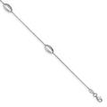 14K White Gold Ovals 3-Station 10 inch Plus 1 inch Extender - Total 11 inch Anklet, 9 mm