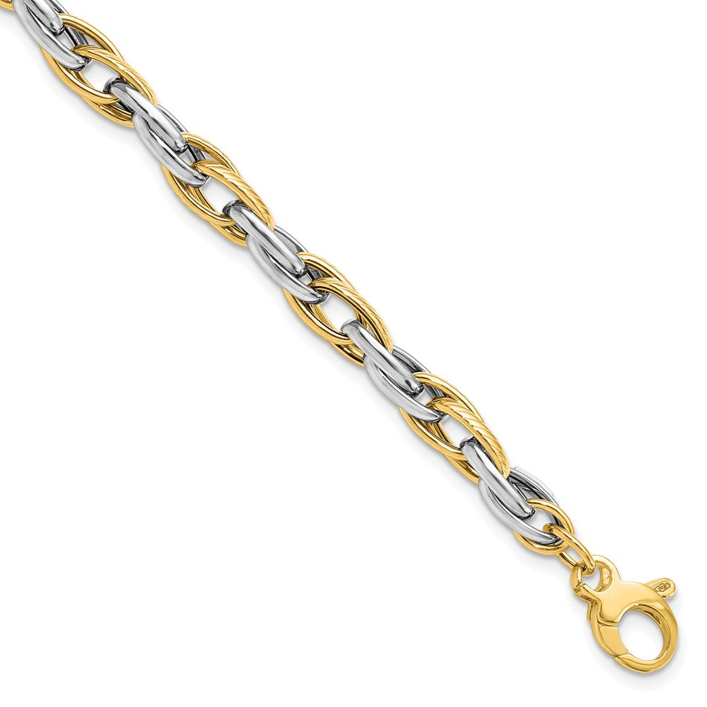 14K Two-tone Polished 4.7mm Open Link 7.5 inch with .5inch extender Bracelet, 7.5 x 4.67 mm