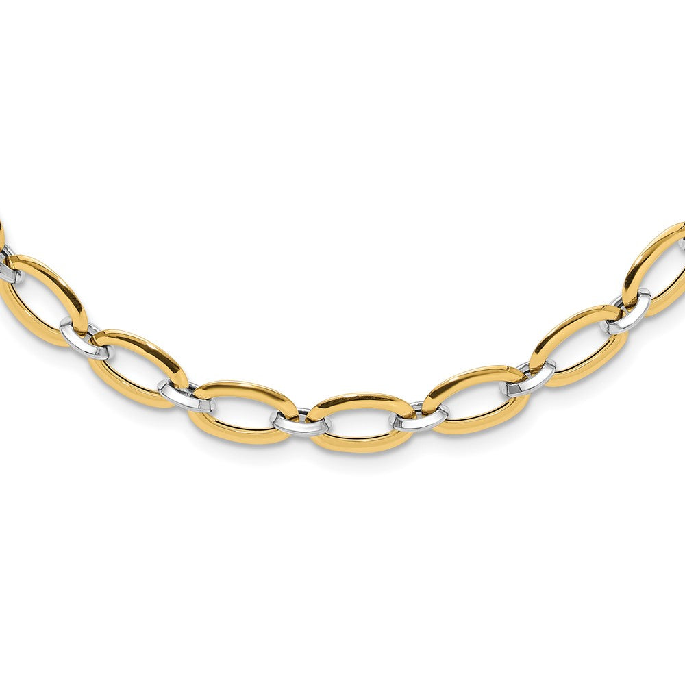 14K Two-tone Polished Oval Link 18 inch with .25 inch extender Necklace, 18 x 6.79 mm