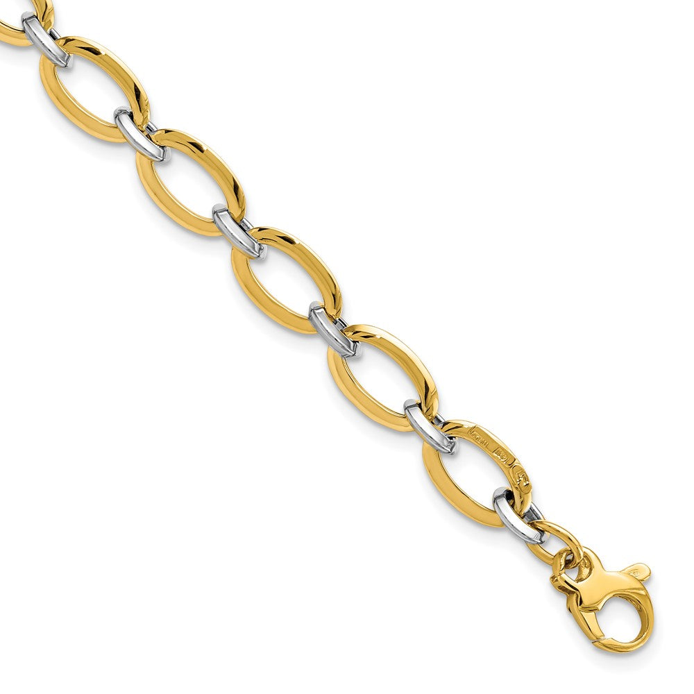 14K Two-tone Polished Oval Link 7 in with .5 inch extender Bracelet, 7 x 5.37 mm