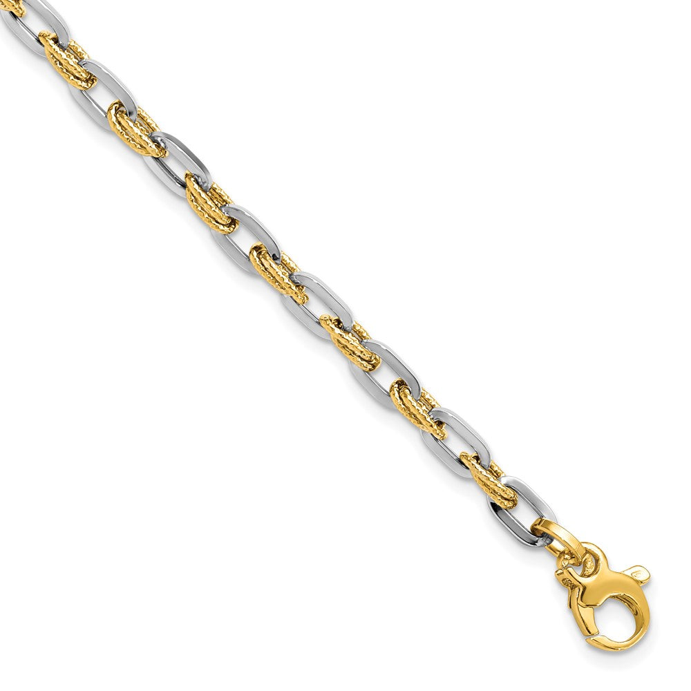 14K Two-tone Polished Diamond-cut 2.25mm Open Link 7.5 inch Bracelet, 7.5 x 2.28 mm