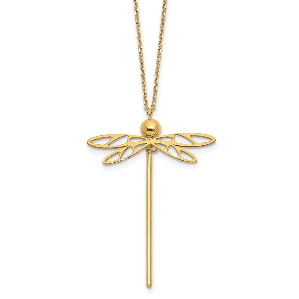 14K Polished Dragonfly 16 inch with 2 inch extender Necklace, 16 x 0.62 mm
