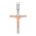 14K Two-tone Rose and White Gold Crucifix Pendant, 31.5 x 18 mm